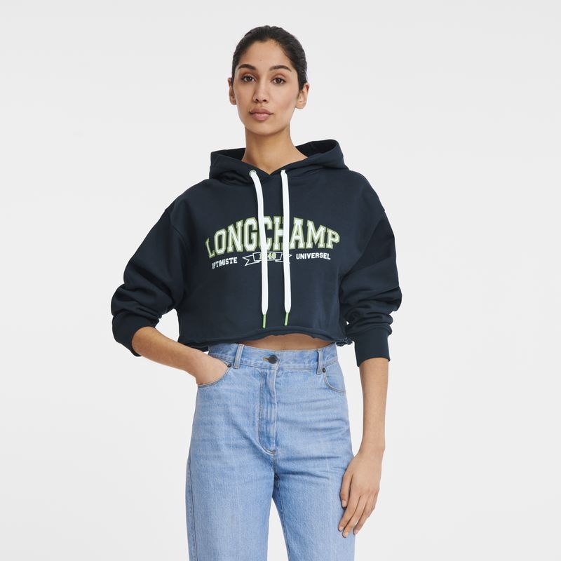 Longchamp Hoodie Dam Marinblå | 8765-SRWEX