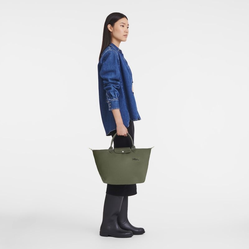 Longchamp Le Pliage Green M Handväska Dam Olivgröna | 1698-OAJYL