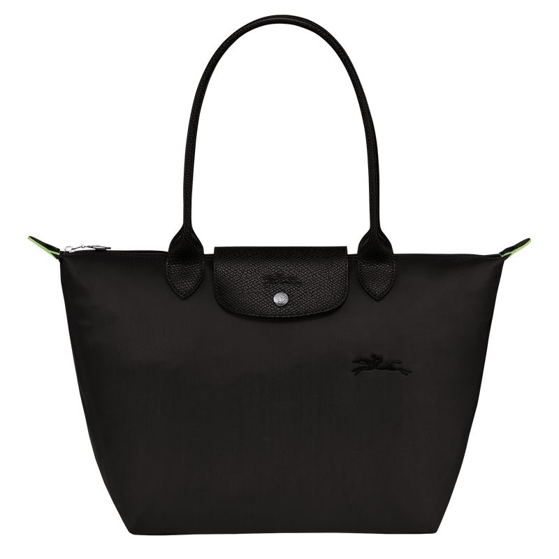 Longchamp Le Pliage Green M Toteväska Dam Svarta | 0893-KSENH