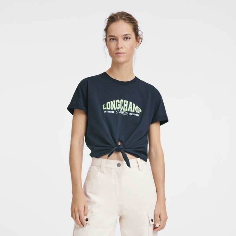 Longchamp Tied T-shirt Dam Marinblå | 6582-SIFYC