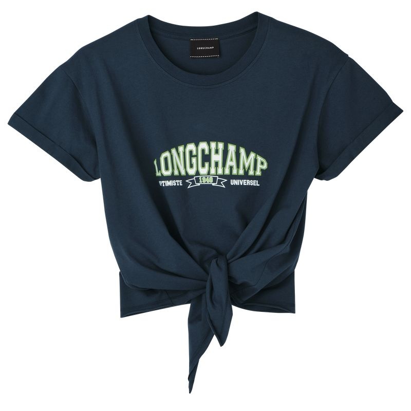 Longchamp Tied T-shirt Dam Marinblå | 6582-SIFYC