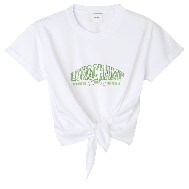 Longchamp Tied T-shirt Dam Vita | 6325-QBJSR