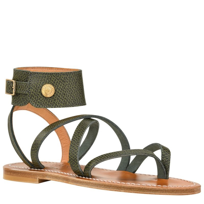 Longchamp x K.Jacques Sandals Sandaler Dam Olivgröna | 4865-PVLAB