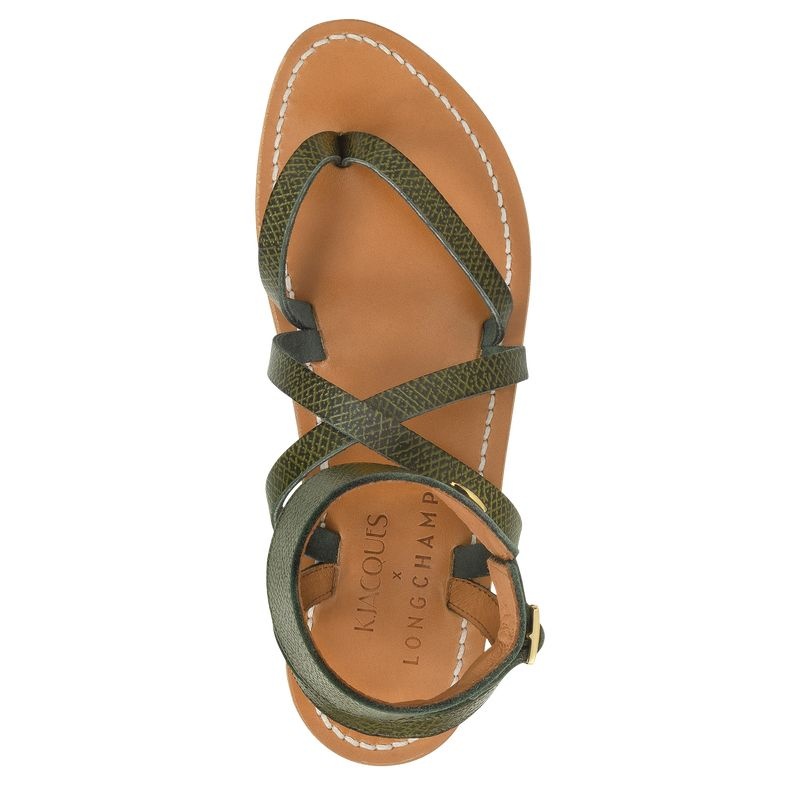 Longchamp x K.Jacques Sandals Sandaler Dam Olivgröna | 4865-PVLAB